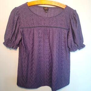Women's W5 Blue Eyelet Short Sleeve‎ Top Size Small